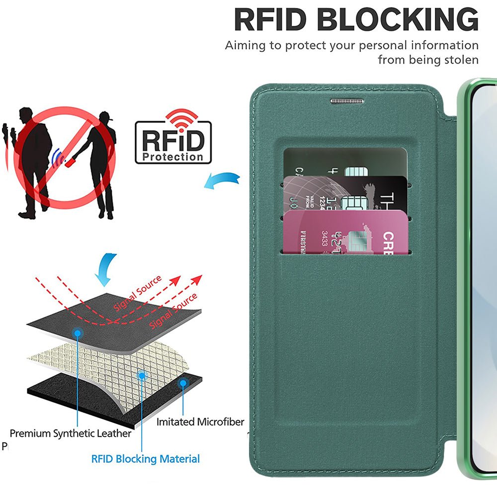 Techsuit Samsung Galaxy S25 Edge - Θήκη Βιβλίο με MagSafe με Υποδοχές Καρτών και RFID Προστασία - SmartMag Book Case - Green