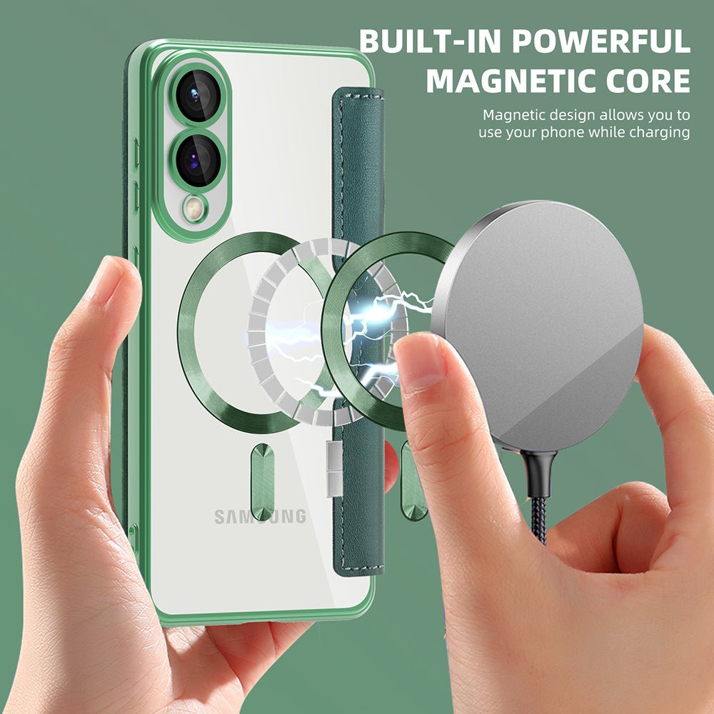 Techsuit Samsung Galaxy S25 Edge - Θήκη Βιβλίο με MagSafe με Υποδοχές Καρτών και RFID Προστασία - SmartMag Book Case - Green