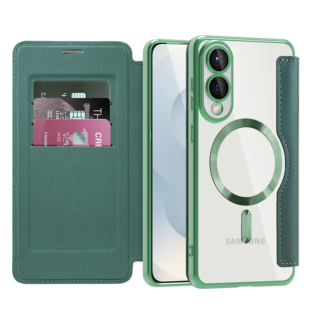 Techsuit Samsung Galaxy S25 Edge - Θήκη Βιβλίο με MagSafe με Υποδοχές Καρτών και RFID Προστασία - SmartMag Book Case - Green