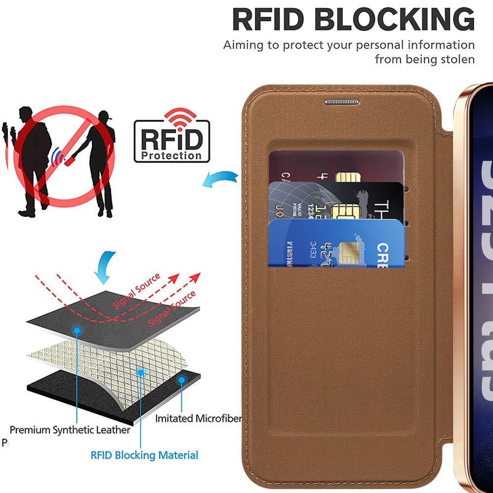 Techsuit Samsung Galaxy S25 Plus - Θήκη Βιβλίο με MagSafe με Υποδοχές Καρτών και RFID Προστασία - SmartMag Book Case - Brown