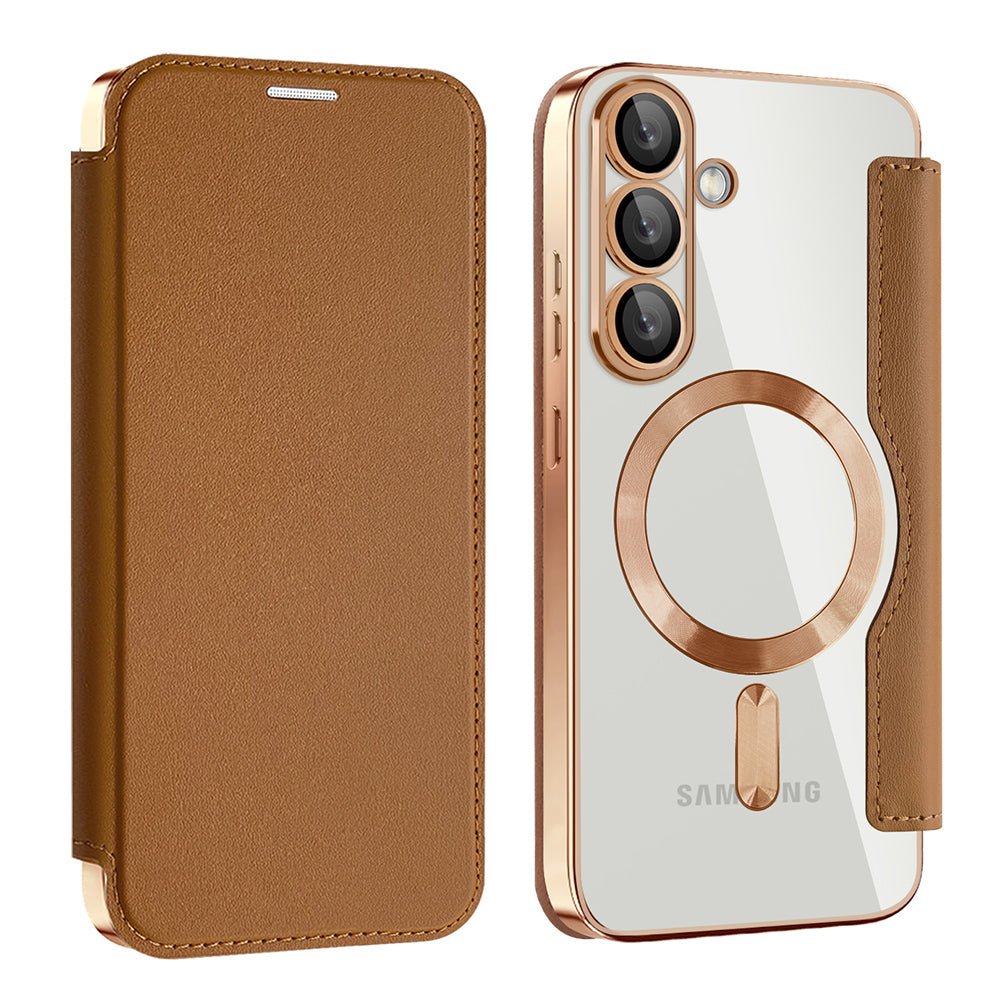 Techsuit Samsung Galaxy S25 Plus - Θήκη Βιβλίο με MagSafe με Υποδοχές Καρτών και RFID Προστασία - SmartMag Book Case - Brown
