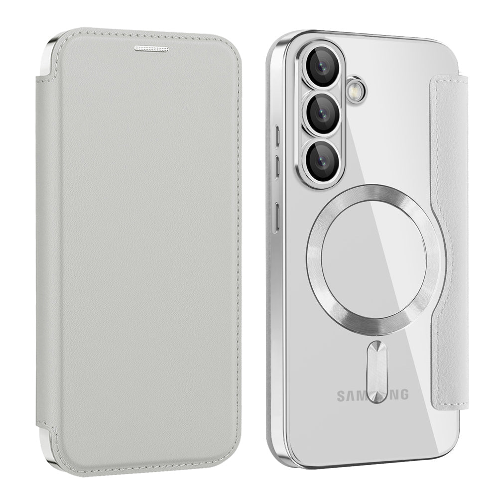 Techsuit Samsung Galaxy S25 Plus - Θήκη Βιβλίο με MagSafe με Υποδοχές Καρτών και RFID Προστασία - SmartMag Book Case - Grey