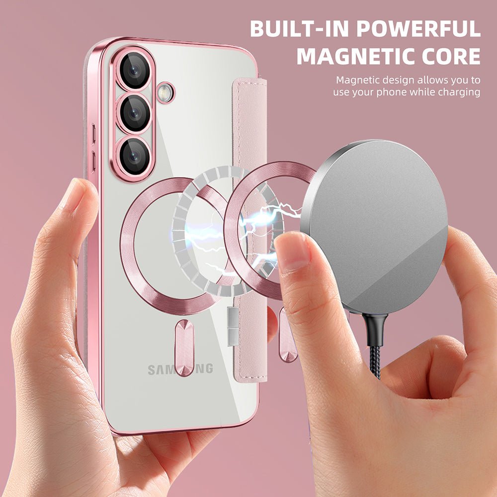 Techsuit Samsung Galaxy S25 Plus - Θήκη Βιβλίο με MagSafe με Υποδοχές Καρτών και RFID Προστασία - SmartMag Book Case - Pink