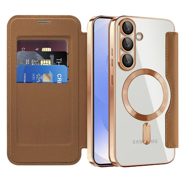Techsuit Samsung Galaxy S25 - Θήκη Βιβλίο με MagSafe με Υποδοχές Καρτών και RFID Προστασία - SmartMag Book Case - Brown