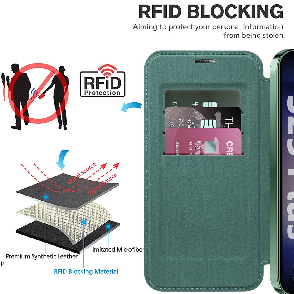 Techsuit Samsung Galaxy S25 - Θήκη Βιβλίο με MagSafe με Υποδοχές Καρτών και RFID Προστασία - SmartMag Book Case - Green