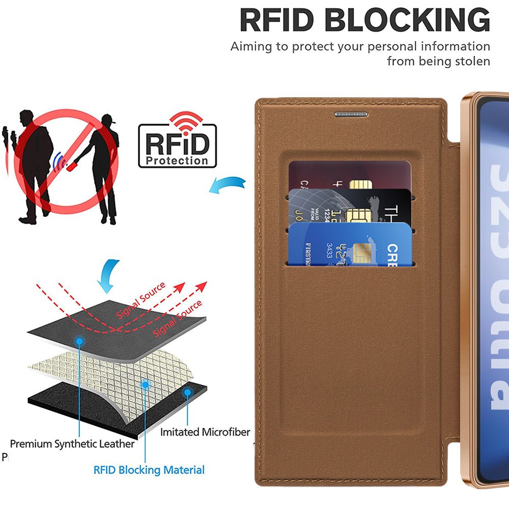 Techsuit Samsung Galaxy S25 Ultra - Θήκη Βιβλίο με MagSafe με Υποδοχές Καρτών και RFID Προστασία - SmartMag Book Case - Brown