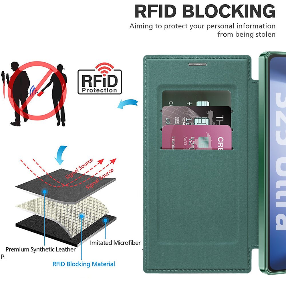 Techsuit Samsung Galaxy S25 Ultra - Θήκη Βιβλίο με MagSafe με Υποδοχές Καρτών και RFID Προστασία - SmartMag Book Case - Green