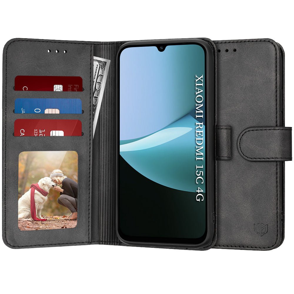 Techsuit Xiaomi Redmi 15C 4G / 5G / Poco C85 4G - Θήκη Πορτοφόλι από Δερματίνη με Stand - Diary Book - Black