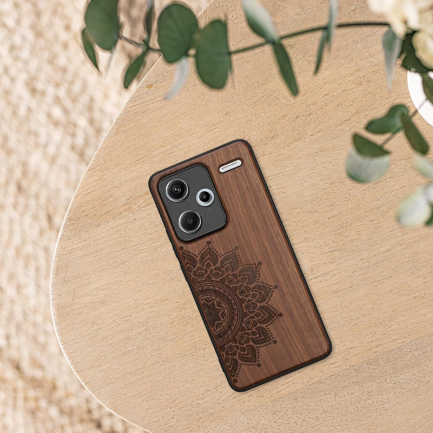 KW Xiaomi Redmi Note 13 Pro+ 5G Θήκη από Φυσικό Ξύλο - Design Rising Sun - Dark Brown