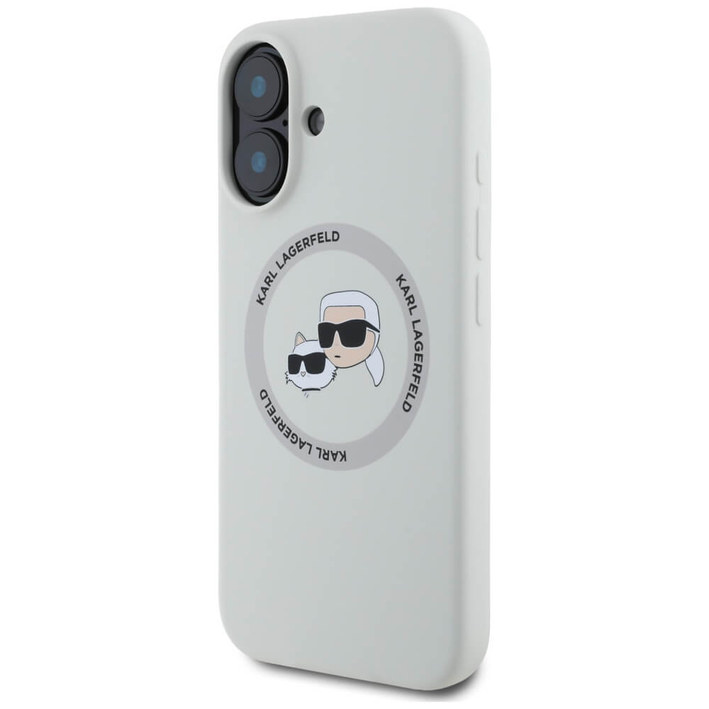 Karl Lagerfeld iPhone 16 - Silicone Double Heads and Circle - Σκληρή Θήκη Σιλικόνης με MagSafe - Beige - KLHMP16SSKCHTCE