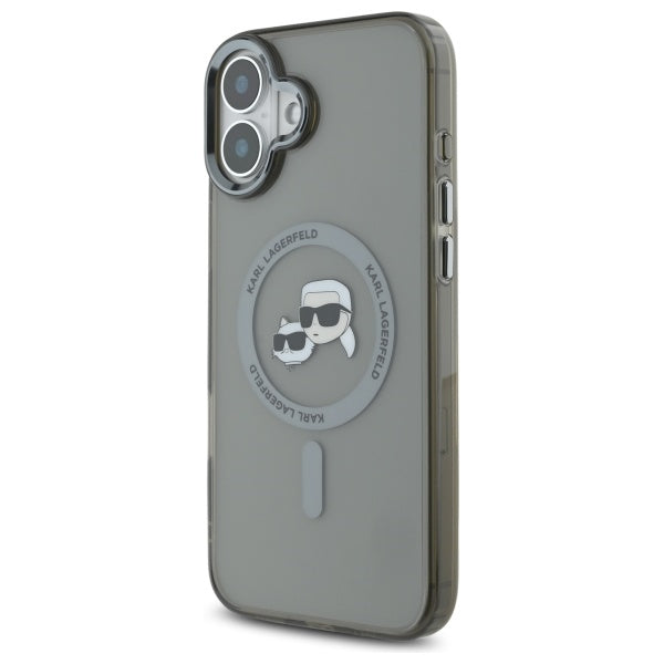 Karl Lagerfeld iPhone 16 - IML Metal Karl and Choupette Head - Σκληρή Θήκη με Πλαίσιο Σιλικόνης και MagSafe - Black - KLHMP16SHLSKCK