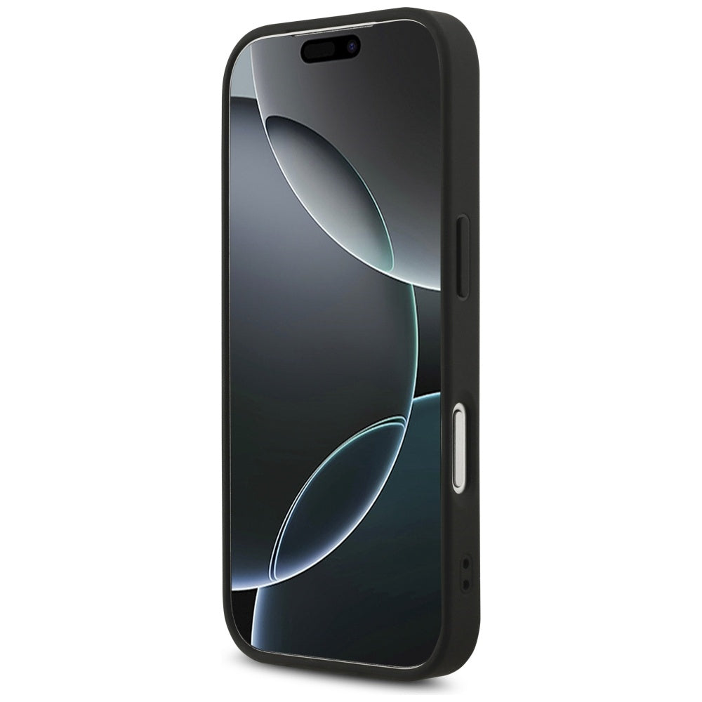 Guess iPhone 17 Pro - 4G Triangle Strass MagSafe - Σκληρή Θήκη με Επένδυση Συνθετικού Δέρματος - Black - GUHMP17LP4TDPLK