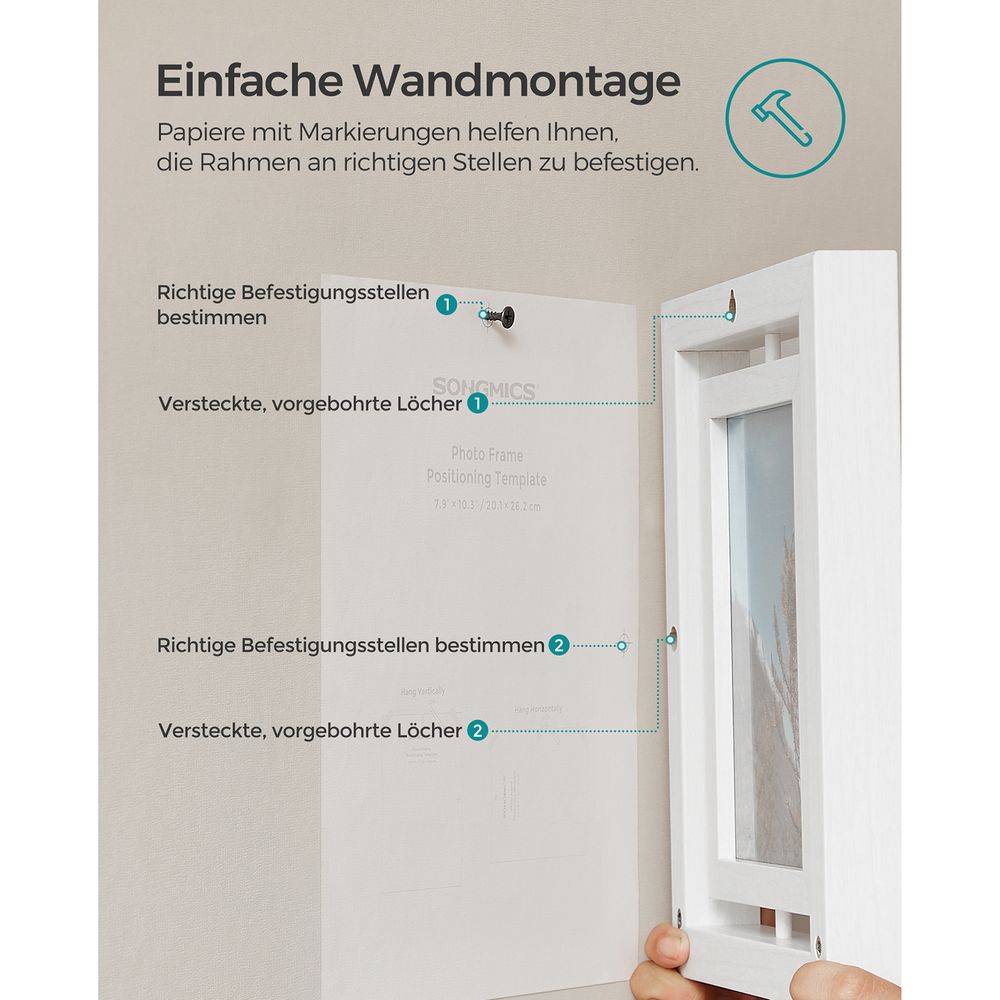 Songmics Σετ 2 Περιστρεφόμενων Κορνιζών για Φωτογραφίες - White - RPF258W01