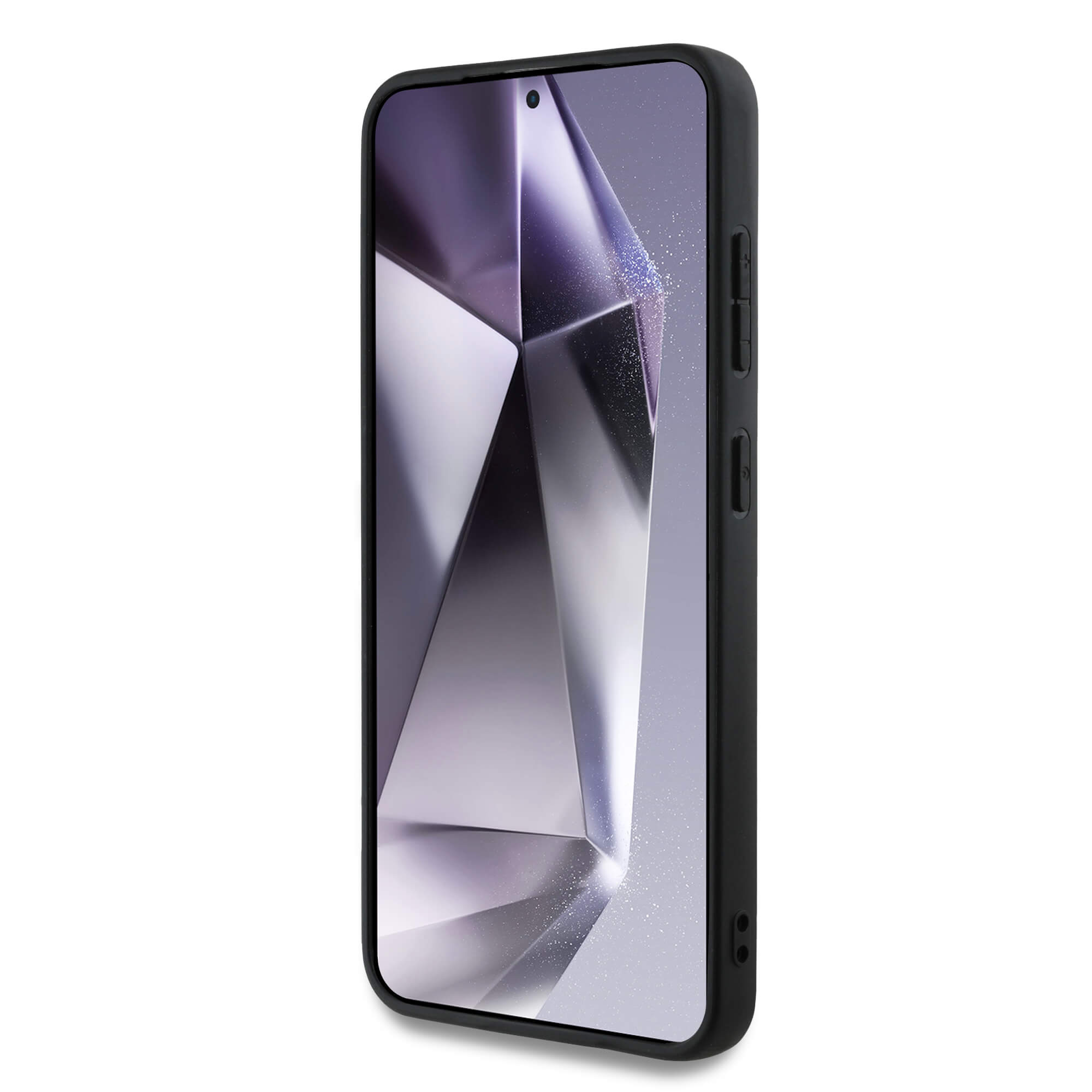 Guess Samsung Galaxy S25 - Hot Stamp 4G Pattern Triangle Metal Logo - Θήκη με Επένδυση Συνθετικού Δέρματος και Πλαίσιο Σιλικόνης - Black - GUHCS25SPGP4STRK