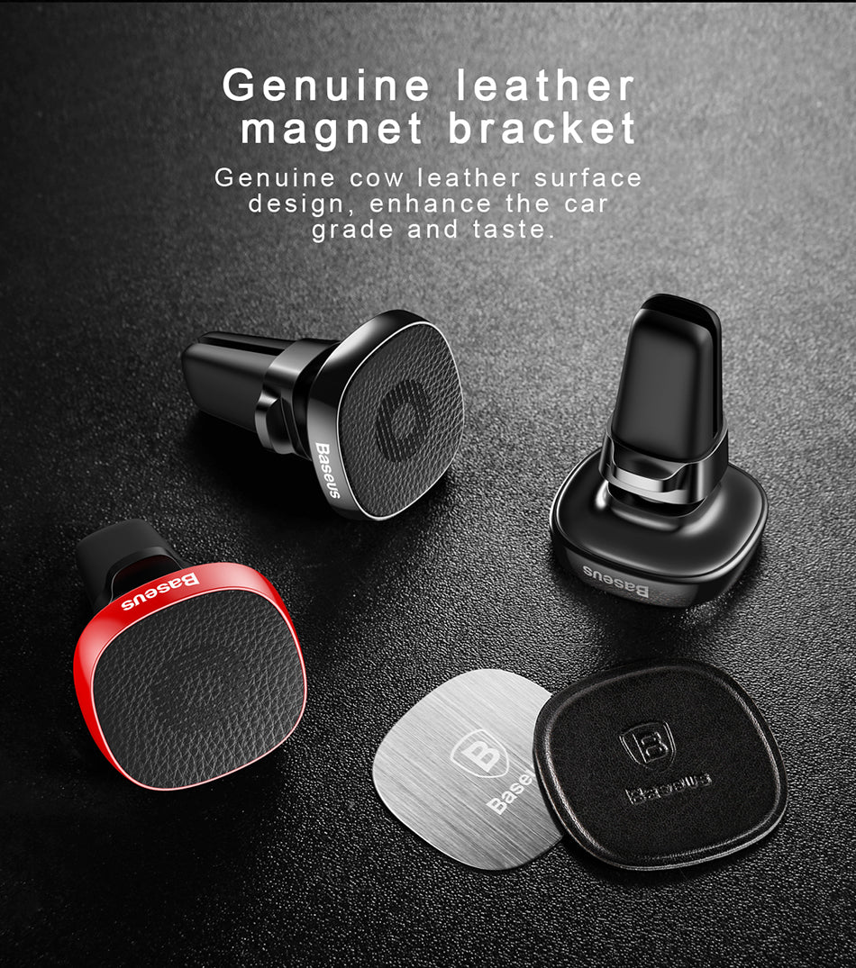 Baseus Privity Pro Air Vent Magnetic Car Mount Holder for Smartphones / iPhones - Μαγνητική Βάση Αυτοκινήτου Αεραγωγού με Δέρμα - Black - SUMQ-PR01