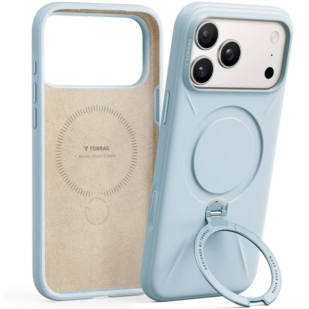 Torras iPhone 17 Pro Max - Θήκη Σιλικόνης με Περιστρεφόμενο Stand / MagSafe - QPRO Silicone Series - Baby Blue