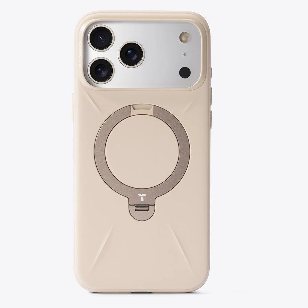 Torras iPhone 17 Pro Max - Θήκη Σιλικόνης με Περιστρεφόμενο Stand / MagSafe - QPRO Silicone Series - Dessert Gold