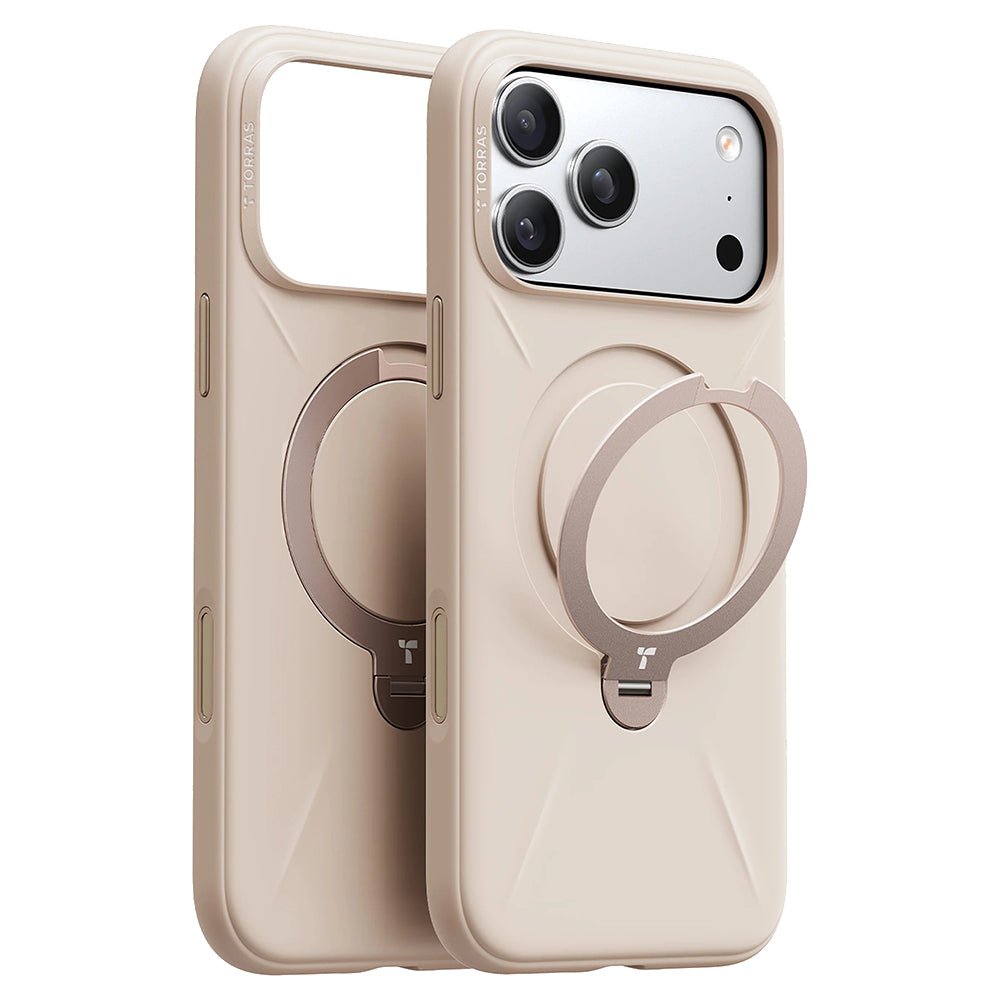 Torras iPhone 17 Pro Max - Θήκη Σιλικόνης με Περιστρεφόμενο Stand / MagSafe - QPRO Silicone Series - Dessert Gold