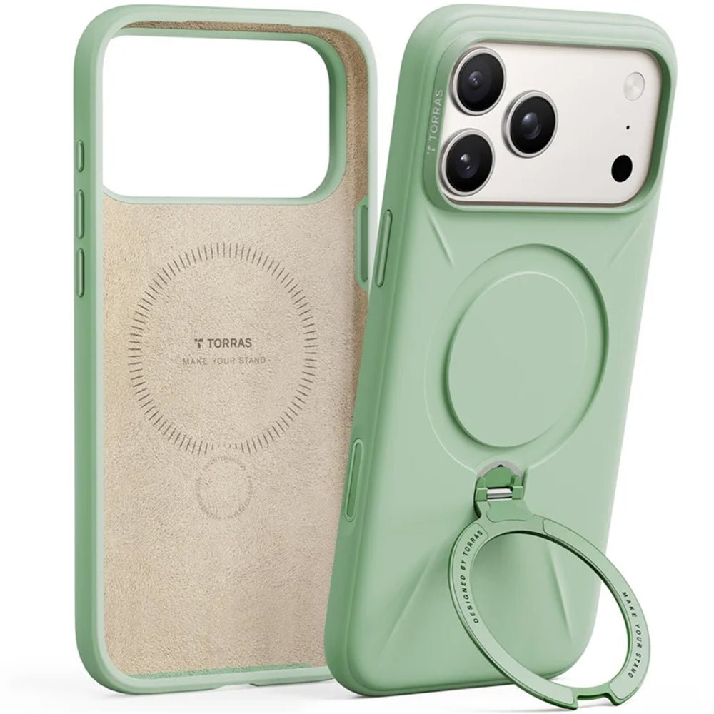 Torras iPhone 17 Pro Max - Θήκη Σιλικόνης με Περιστρεφόμενο Stand / MagSafe - QPRO Silicone Series - Matcha Green