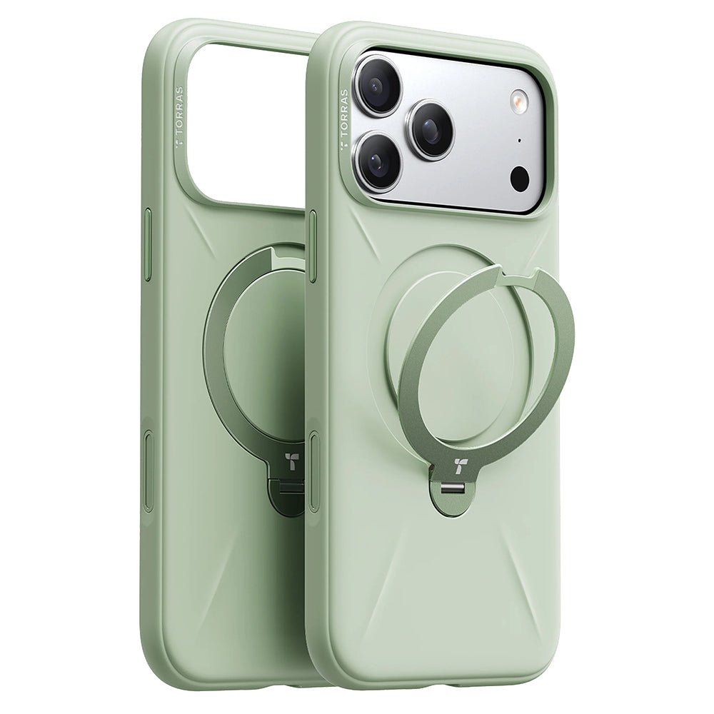 Torras iPhone 17 Pro Max - Θήκη Σιλικόνης με Περιστρεφόμενο Stand / MagSafe - QPRO Silicone Series - Matcha Green