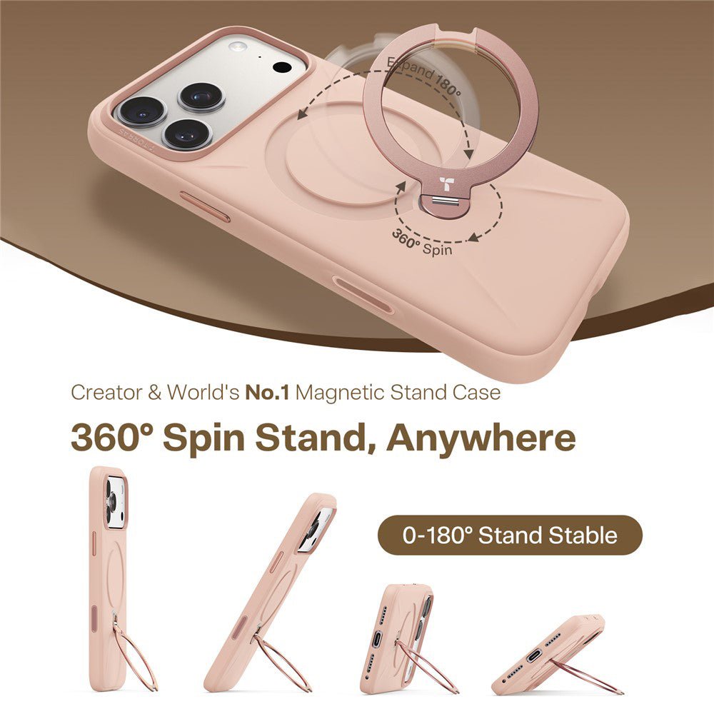 Torras iPhone 17 Pro Max - Θήκη Σιλικόνης με Περιστρεφόμενο Stand / MagSafe - QPRO Silicone Series - Pink