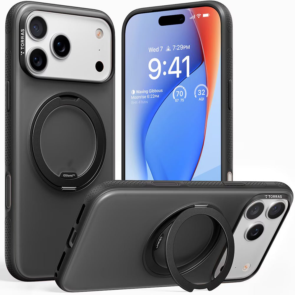Torras iPhone 17 Pro - Σκληρή θήκη με Περιστρεφόμενο Stand / MagSafe - Ostand R Fitness Series - Black