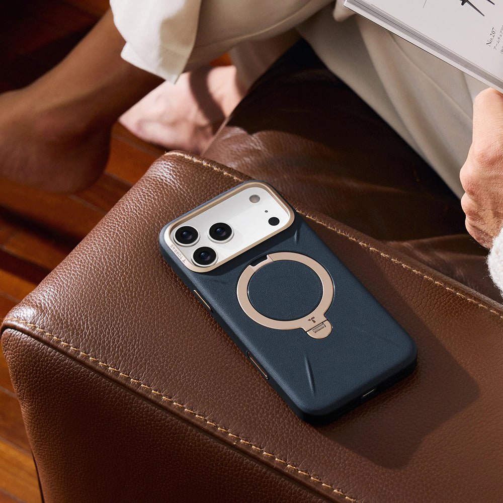 Torras iPhone 17 Pro - Σκληρή θήκη με Περιστρεφόμενο Stand / MagSafe - QPRO Leather Series - Black