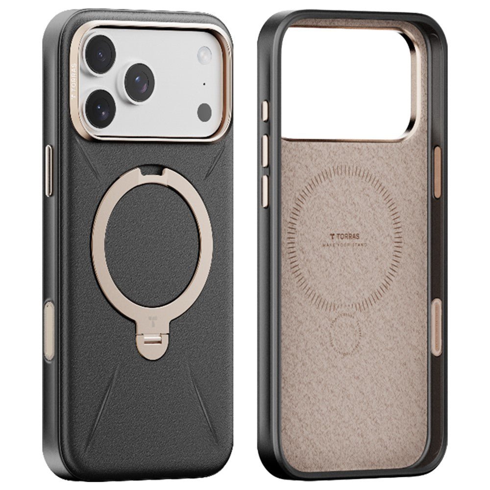 Torras iPhone 17 Pro - Σκληρή θήκη με Περιστρεφόμενο Stand / MagSafe - QPRO Leather Series - Black