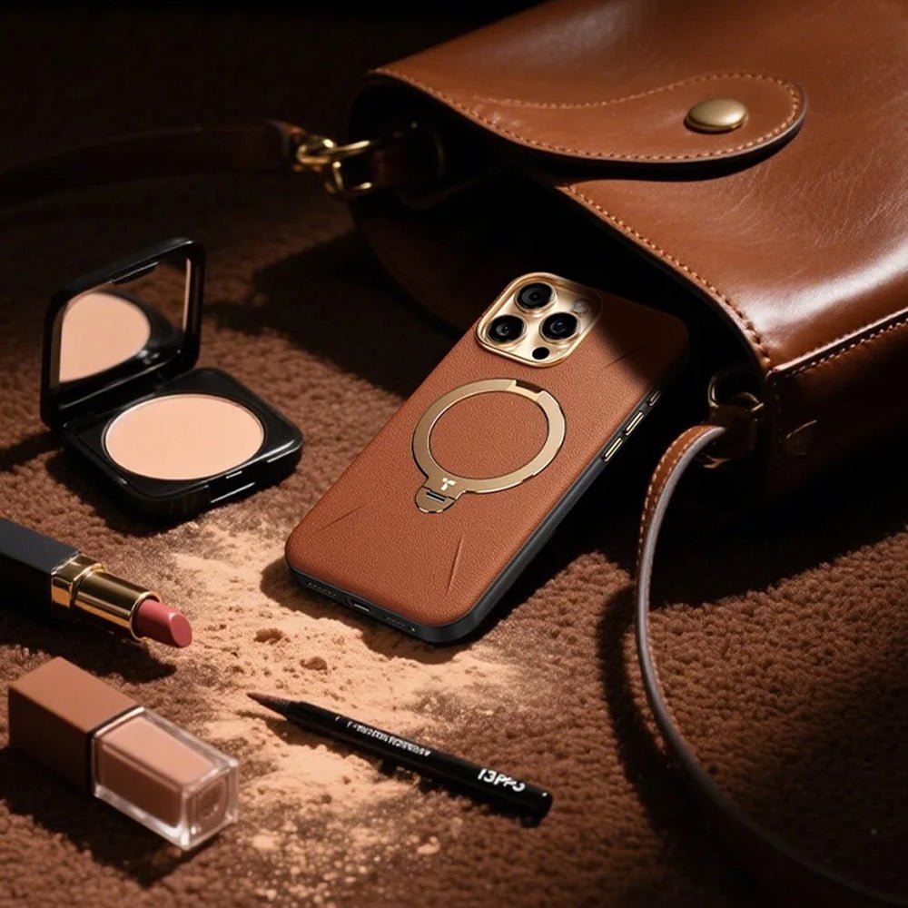 Torras iPhone 17 Pro - Σκληρή θήκη με Περιστρεφόμενο Stand / MagSafe - QPRO Leather Series - Brown