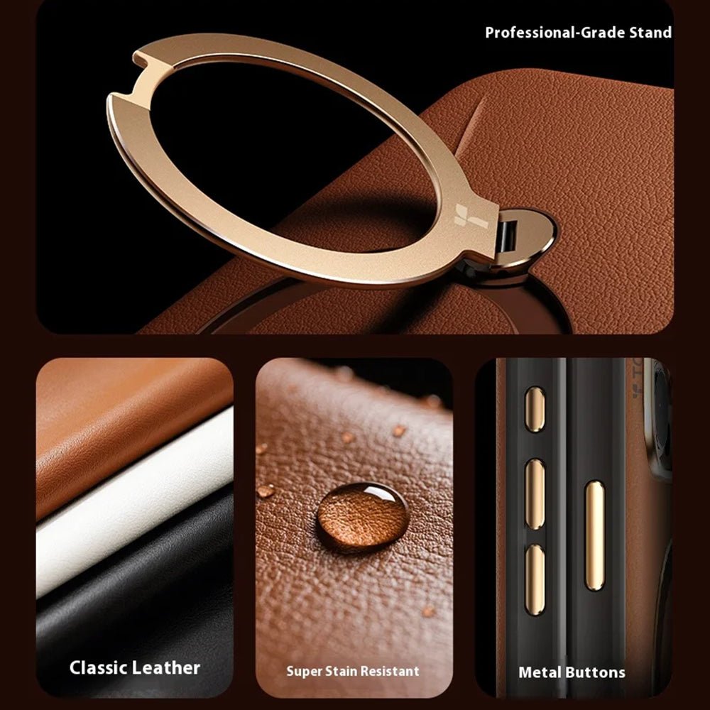 Torras iPhone 17 Pro - Σκληρή θήκη με Περιστρεφόμενο Stand / MagSafe - QPRO Leather Series - Orange