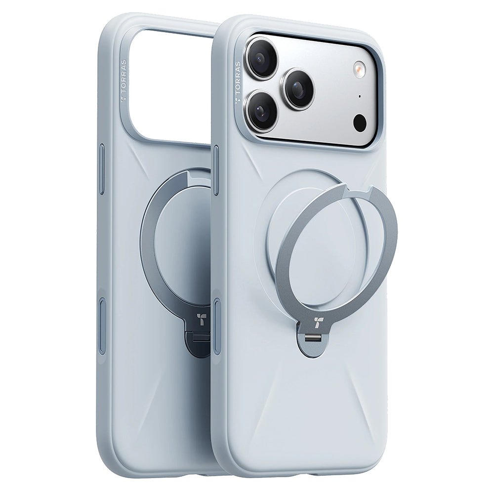 Torras iPhone 17 Pro - Θήκη Σιλικόνης με Περιστρεφόμενο Stand / MagSafe - QPRO Silicone Series - Baby Blue