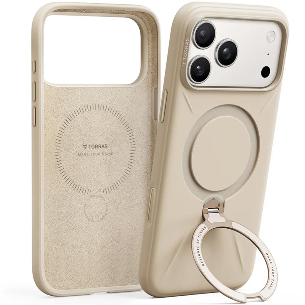 Torras iPhone 17 Pro - Θήκη Σιλικόνης με Περιστρεφόμενο Stand / MagSafe - QPRO Silicone Series - Dessert Gold