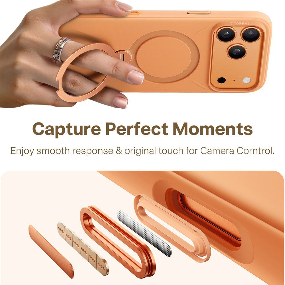 Torras iPhone 17 Pro - Θήκη Σιλικόνης με Περιστρεφόμενο Stand / MagSafe - QPRO Silicone Series - Orange