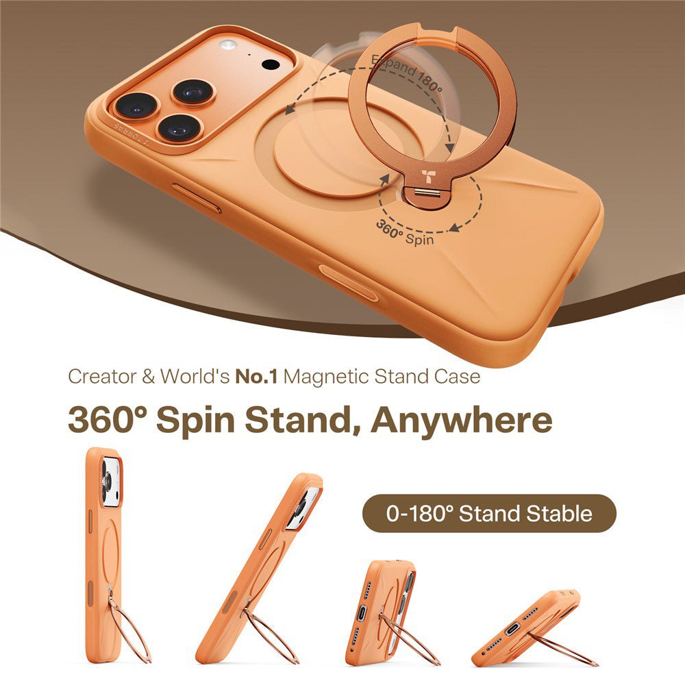 Torras iPhone 17 Pro - Θήκη Σιλικόνης με Περιστρεφόμενο Stand / MagSafe - QPRO Silicone Series - Orange