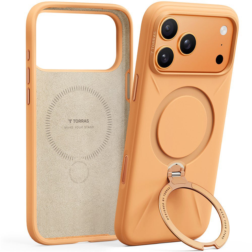 Torras iPhone 17 Pro - Θήκη Σιλικόνης με Περιστρεφόμενο Stand / MagSafe - QPRO Silicone Series - Orange