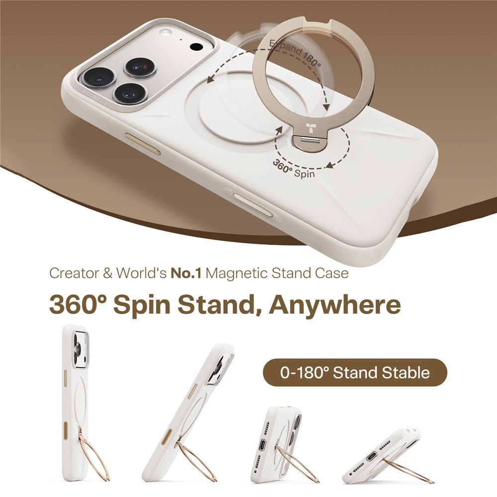 Torras iPhone 17 Pro - Θήκη Σιλικόνης με Περιστρεφόμενο Stand / MagSafe - QPRO Silicone Series - White