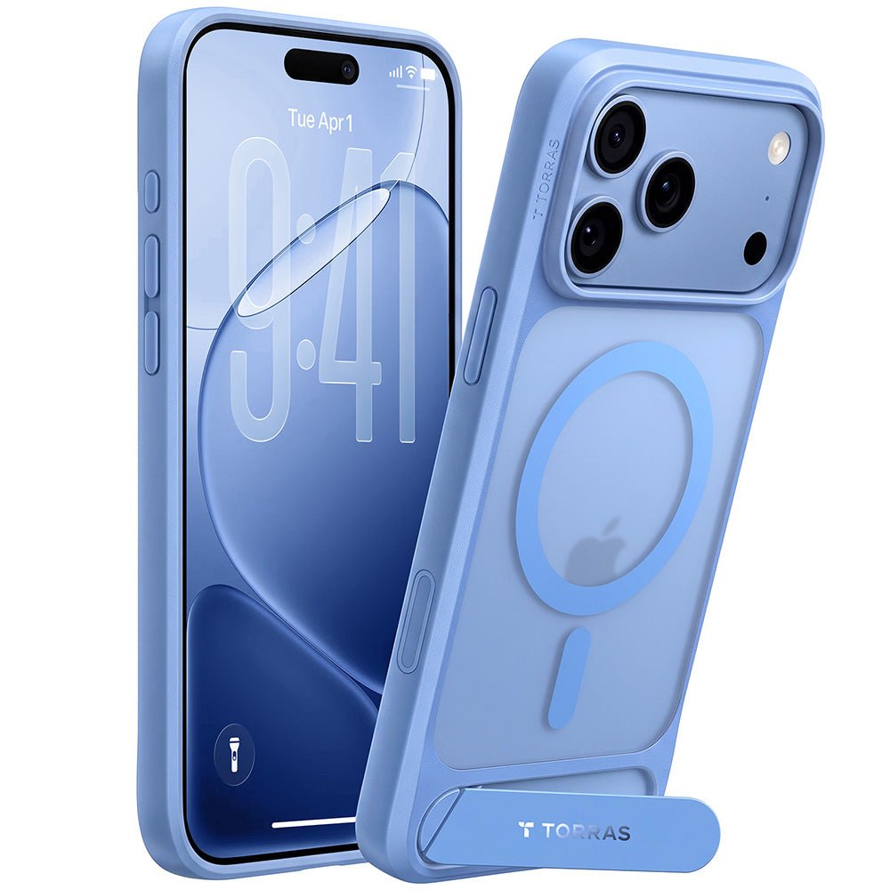 Torras iPhone 18 Pro / iPhone 17 Pro - Σκληρή θήκη MagSafe με Πλαίσιο Σιλικόνης και Stand - Ostand L1 - Blue