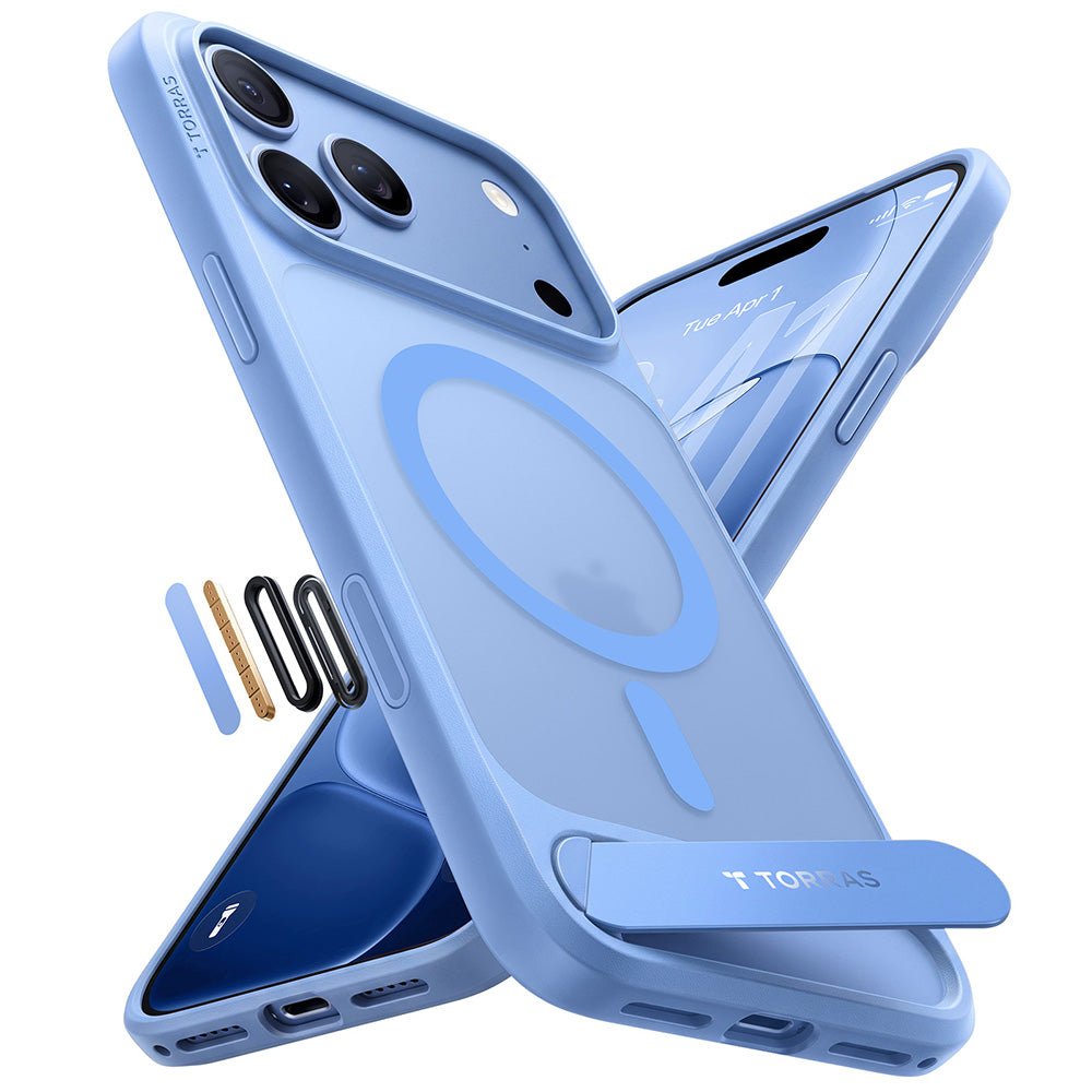 Torras iPhone 18 Pro / iPhone 17 Pro - Σκληρή θήκη MagSafe με Πλαίσιο Σιλικόνης και Stand - Ostand L1 - Blue