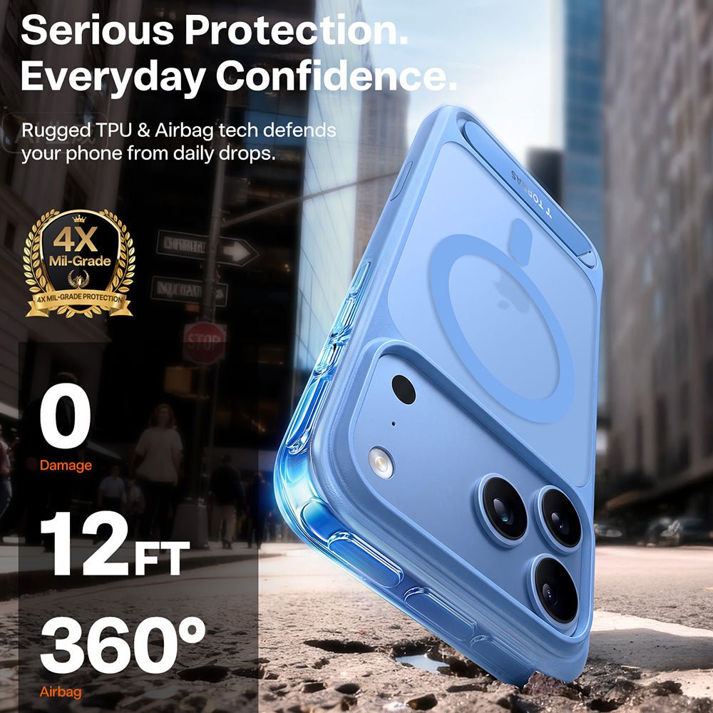 Torras iPhone 18 Pro / iPhone 17 Pro - Σκληρή θήκη MagSafe με Πλαίσιο Σιλικόνης και Stand - Ostand L1 - Blue