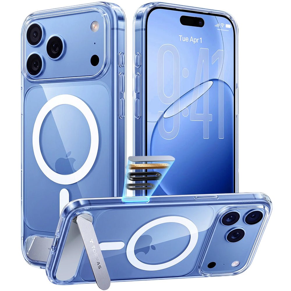 Torras iPhone 18 Pro / iPhone 17 Pro - Σκληρή θήκη MagSafe με Πλαίσιο Σιλικόνης και Stand - Ostand L1 - Clear