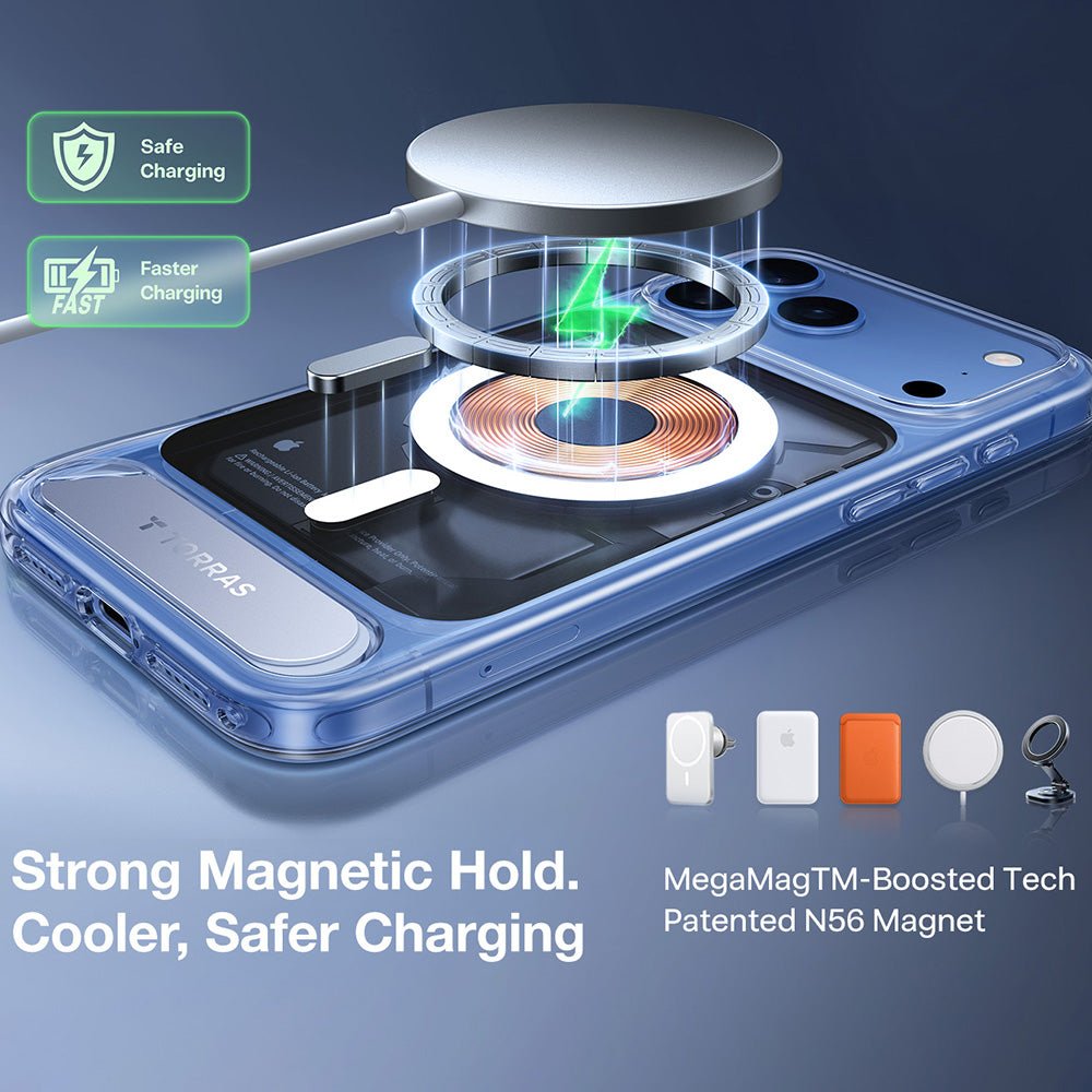 Torras iPhone 18 Pro / iPhone 17 Pro - Σκληρή θήκη MagSafe με Πλαίσιο Σιλικόνης και Stand - Ostand L1 - Clear
