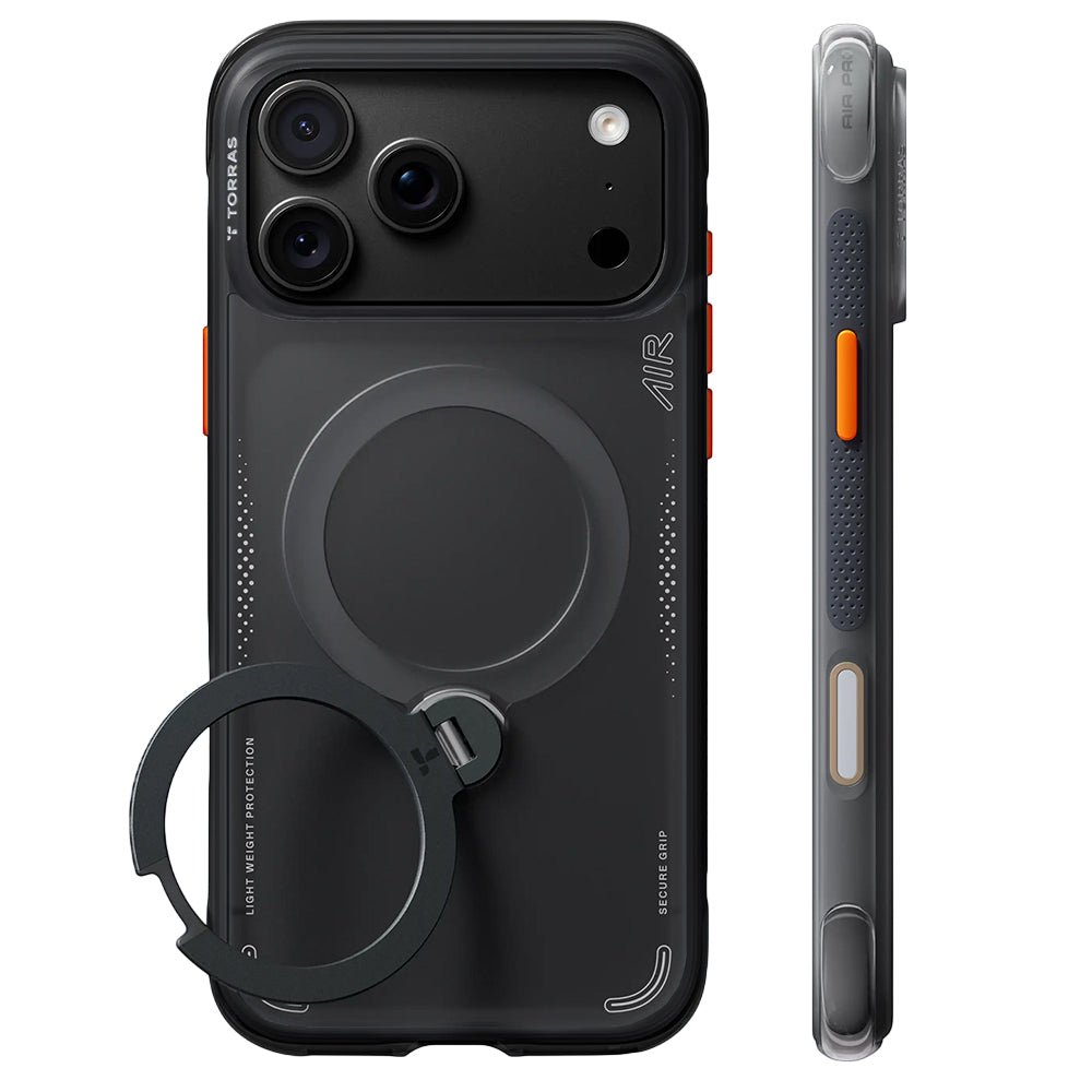 Torras iPhone 18 Pro / iPhone 17 Pro - Σκληρή θήκη με Πλαίσιο Σιλικόνης και MagSafe / Stand - Ostand Q3 Air Series - Shadow Black