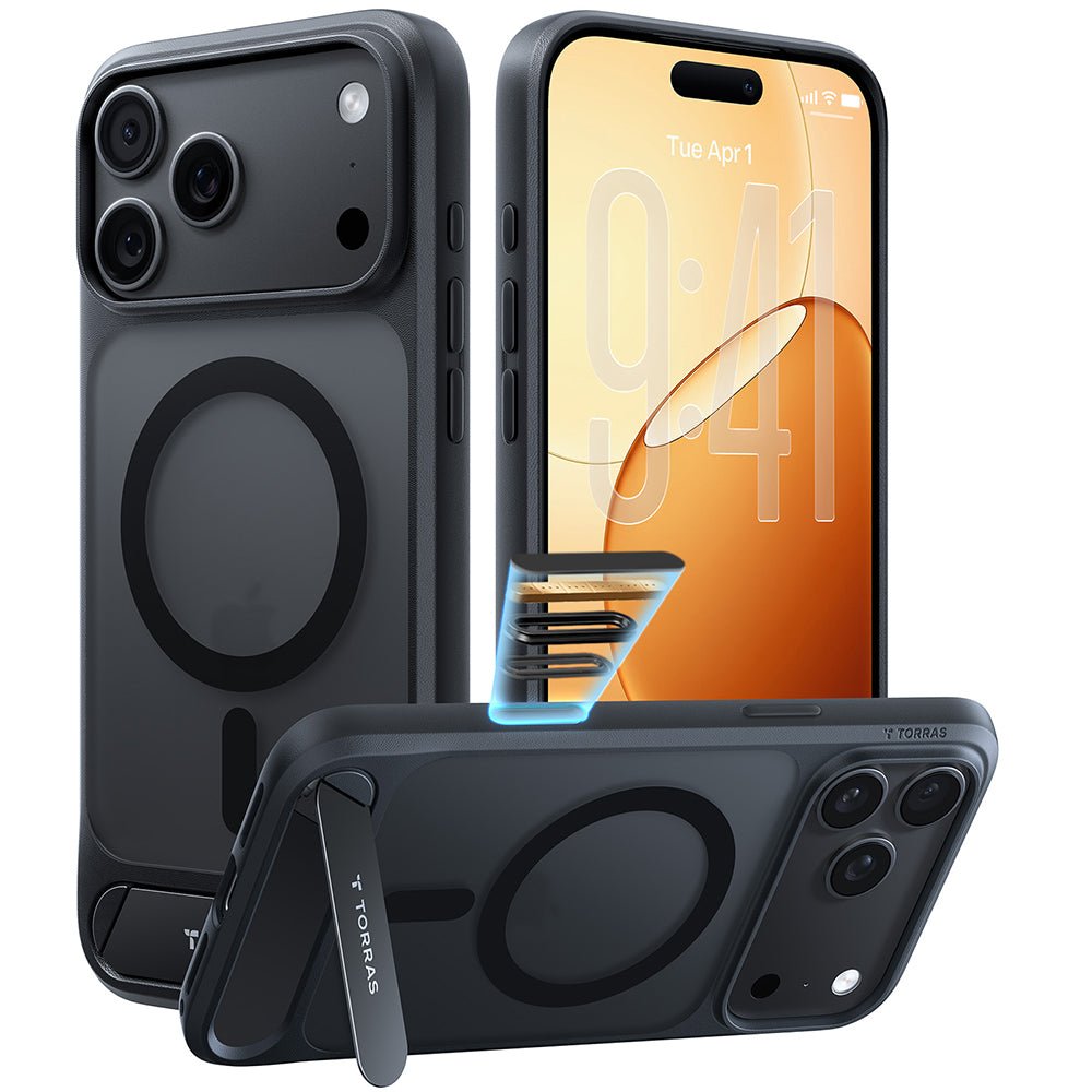 Torras iPhone 18 Pro Max / iPhone 17 Pro Max - Σκληρή θήκη MagSafe με Πλαίσιο Σιλικόνης και Stand - Ostand L1 - Black