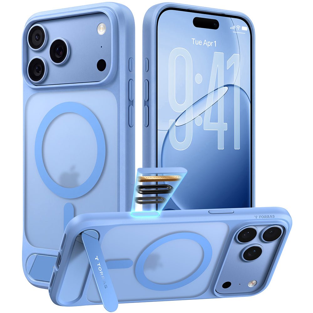 Torras iPhone 18 Pro Max / iPhone 17 Pro Max - Σκληρή θήκη MagSafe με Πλαίσιο Σιλικόνης και Stand - Ostand L1 - Blue