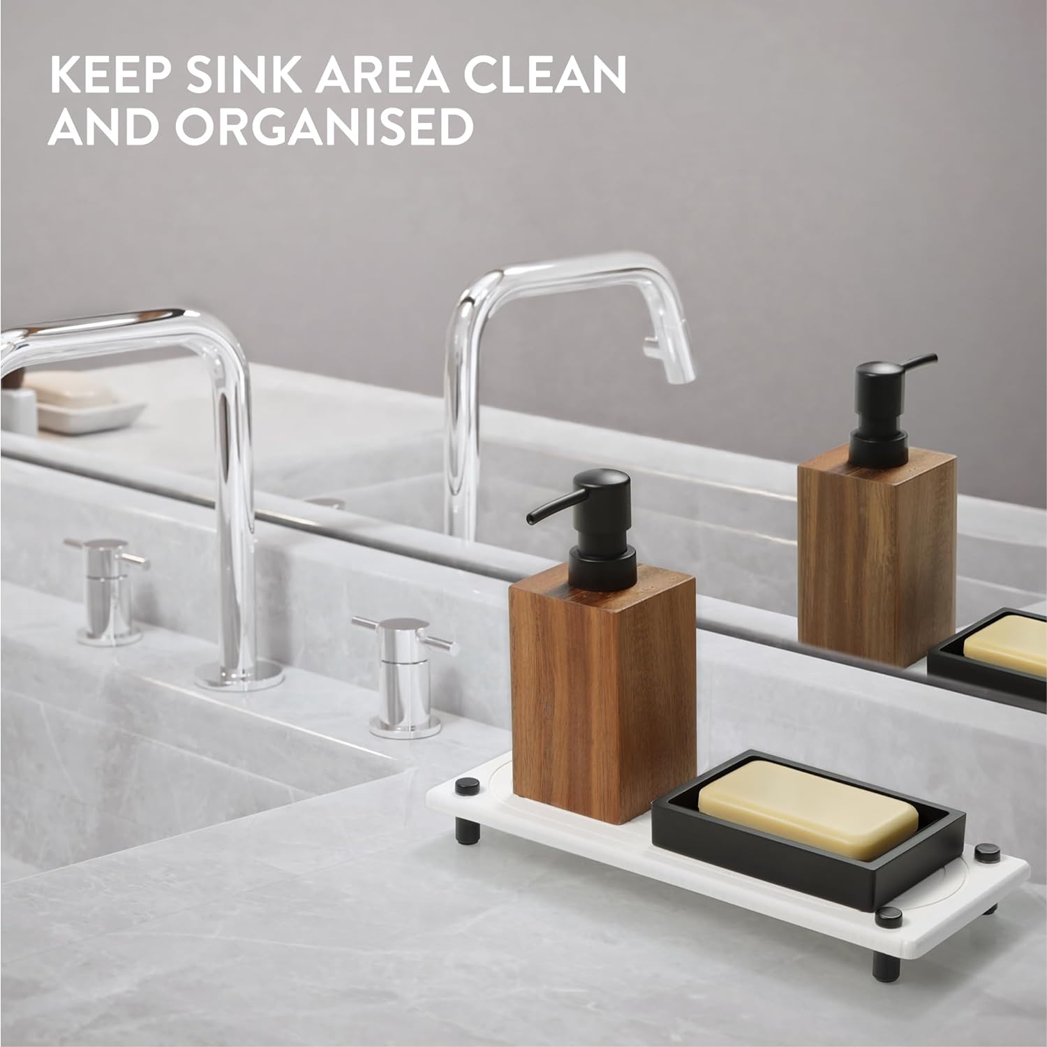 Navaris Δίσκος Οργάνωσης Νιπτήρα από Διατομίτη με Σχεδιασμό Γρήγορου Στεγνώματος - 28 x 11 x 2.5 cm - White - 61632.01