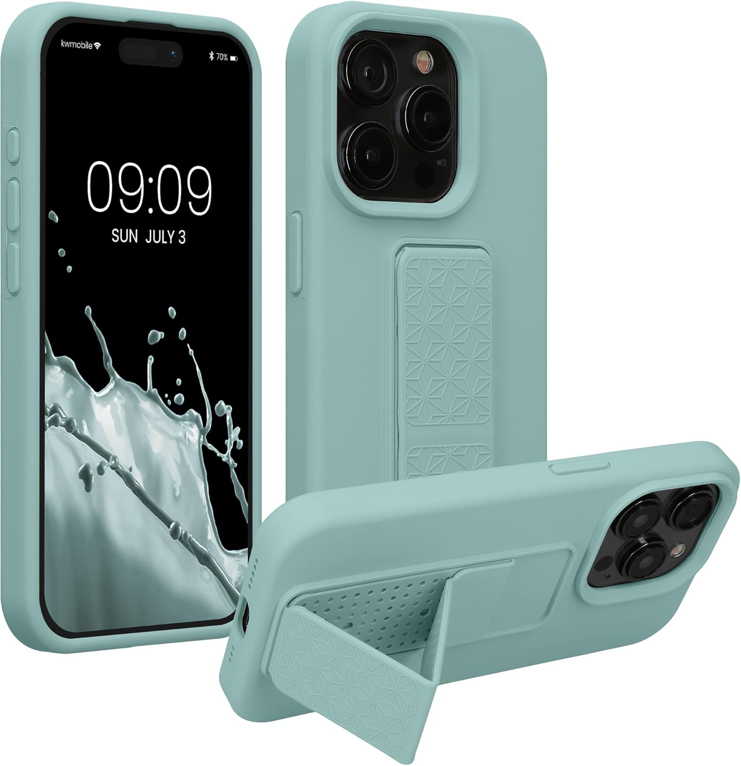 KW iPhone 15 Pro Θήκη Σιλικόνης TPU με Finger Holder - Mint Green