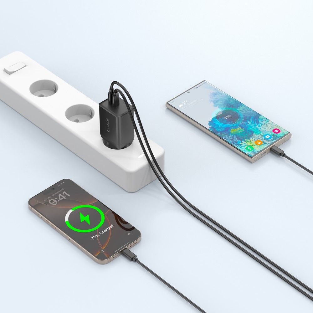 Tech-Protect NC45W Οικιακός Φορτιστής Γρήγορης Φόρτισης με 2 Θύρες Type-C - Black