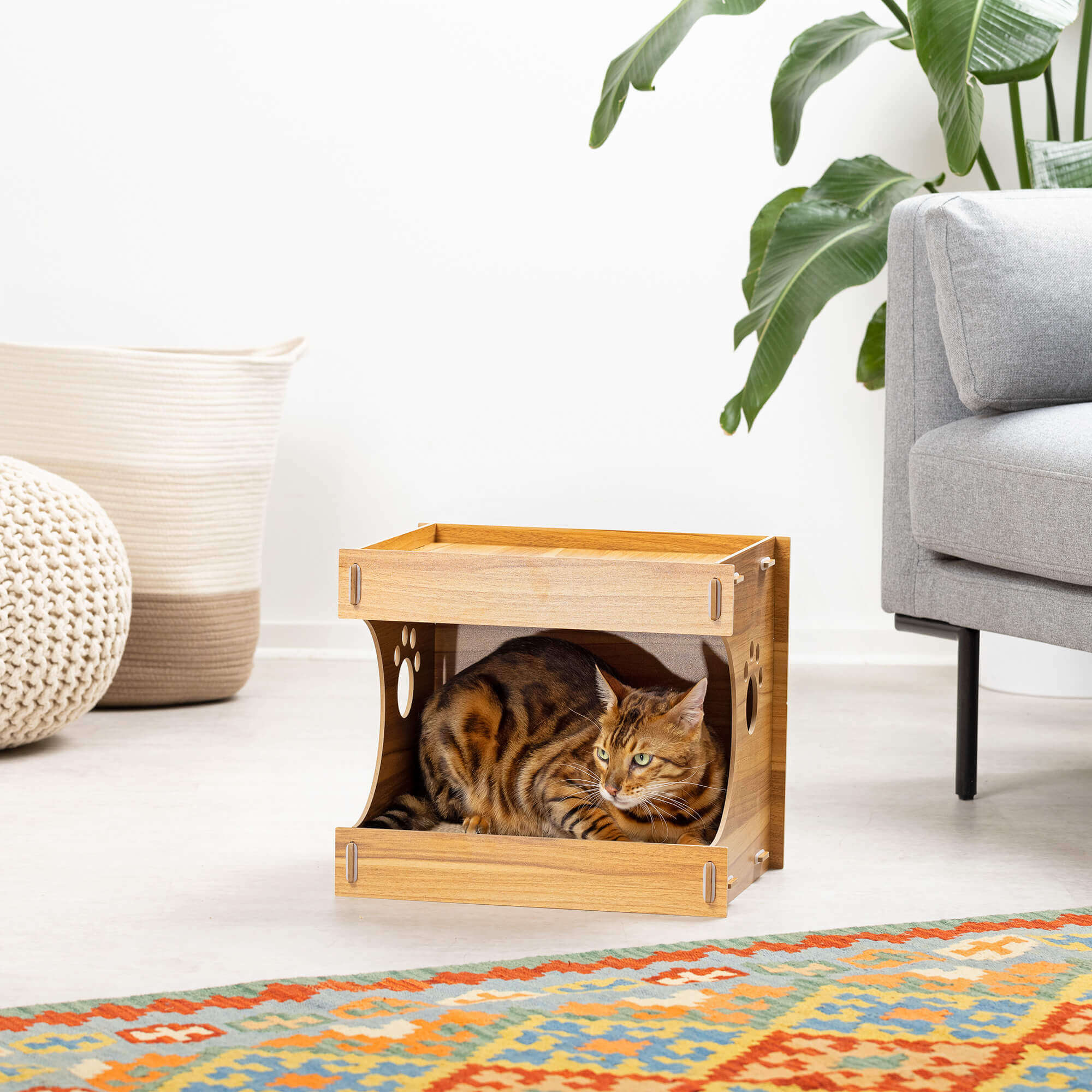 Navaris Σπίτι για Γάτες με Χαλάκι Ονυχοδρόμιο - 40,13 x 29,97 x 35,05 cm - Brown - 54973.01