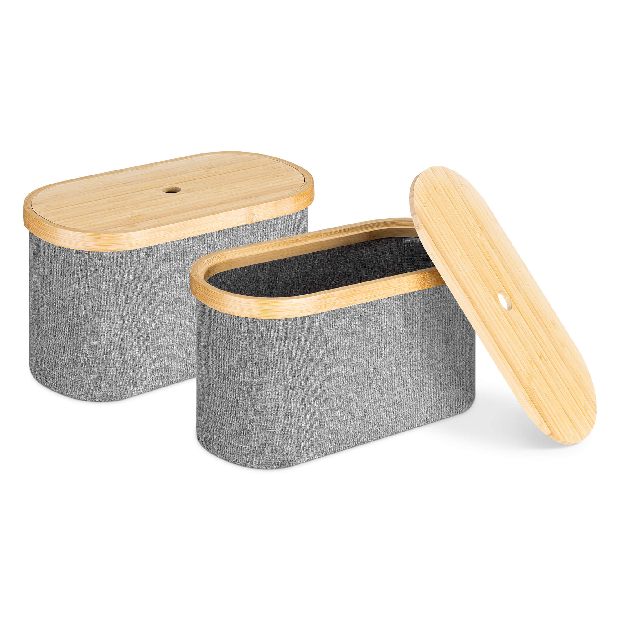 Navaris Σετ 2 Υφασμάτινα Κουτιά με Καπάκι από Μπαμπού - Grey - 56457.01