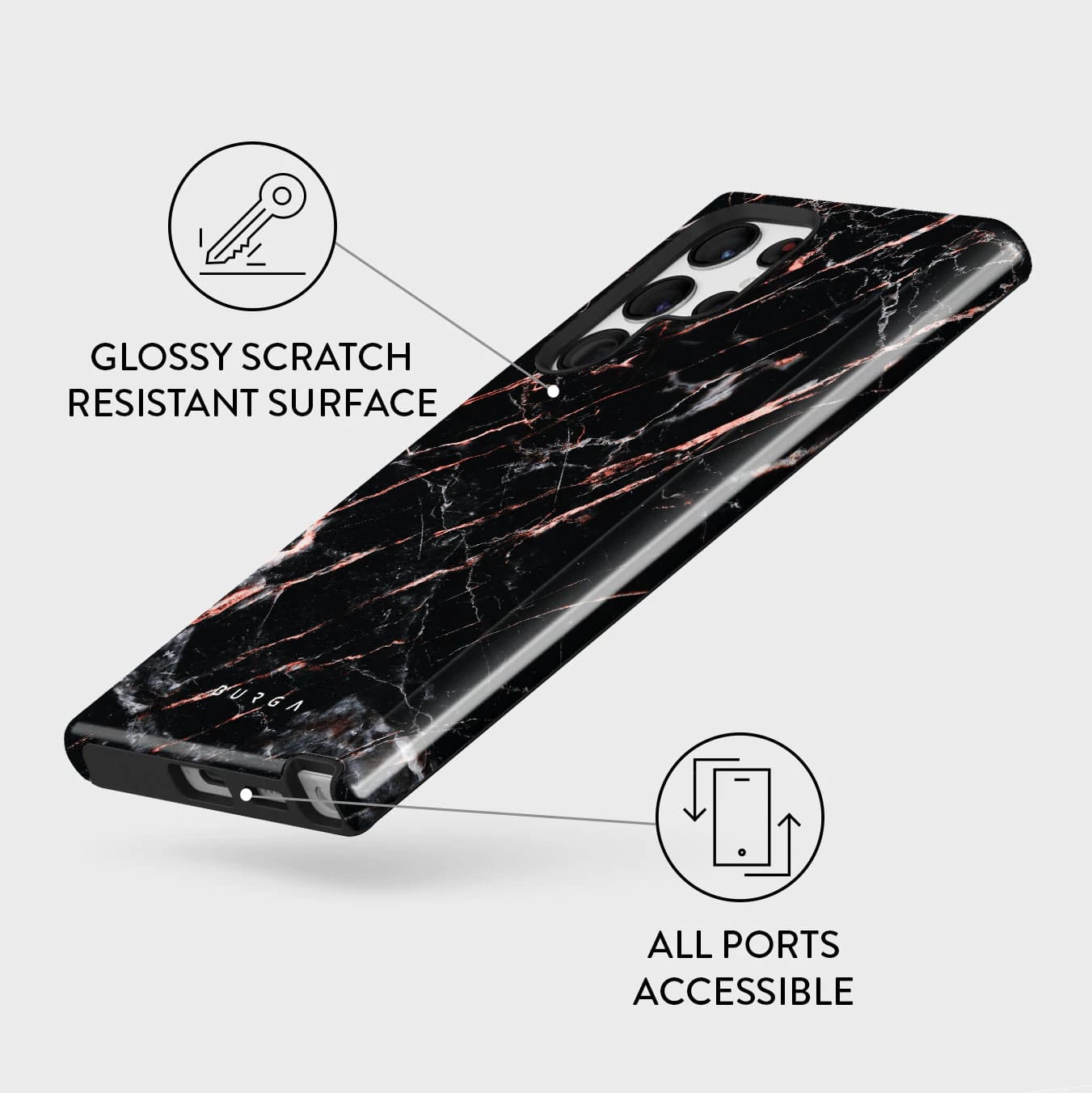 Burga Samsung Galaxy S22 Ultra Fashion Tough Σκληρή Θήκη - Rose Gold Marble